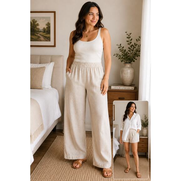 Old Navy Pants - Linen Pants & Shorts Set Beige Medium Casual